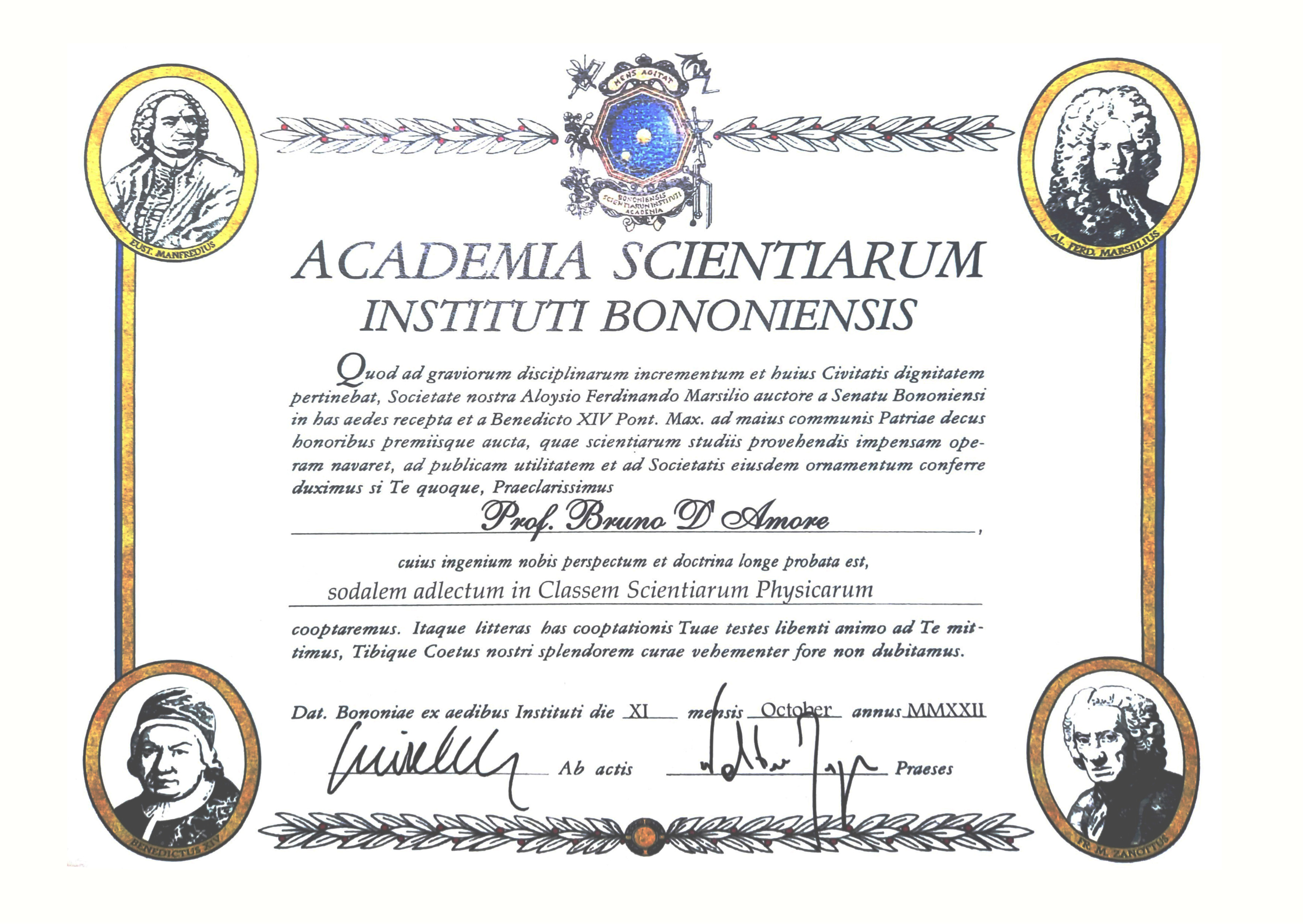 Diploma Accademia Scienze Bruno D’Amore