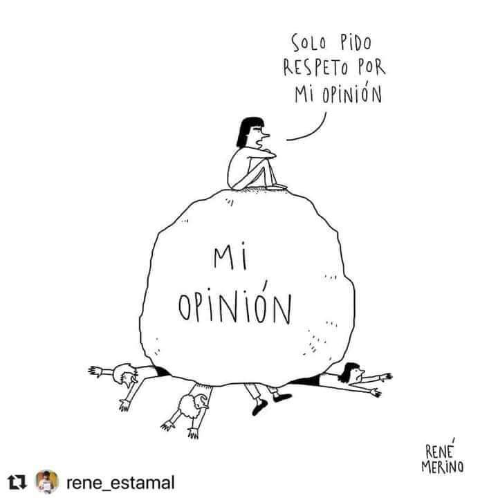 Caricatura sobre el peso de la opinión propia de René Merino