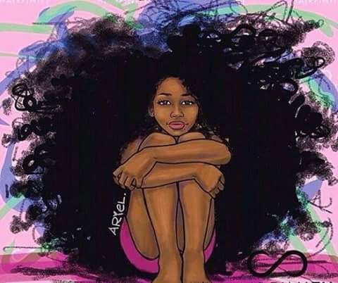 Ilustración de niña afro enfocado en su cabello