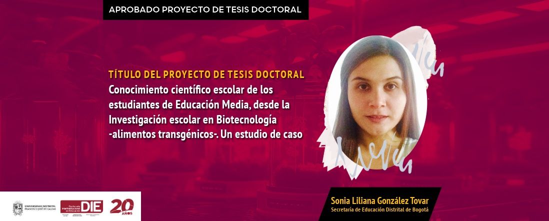 Aprobado Proyecto de Tesis Doctoral de Sonia González Tovar en el DIE-UDFJC