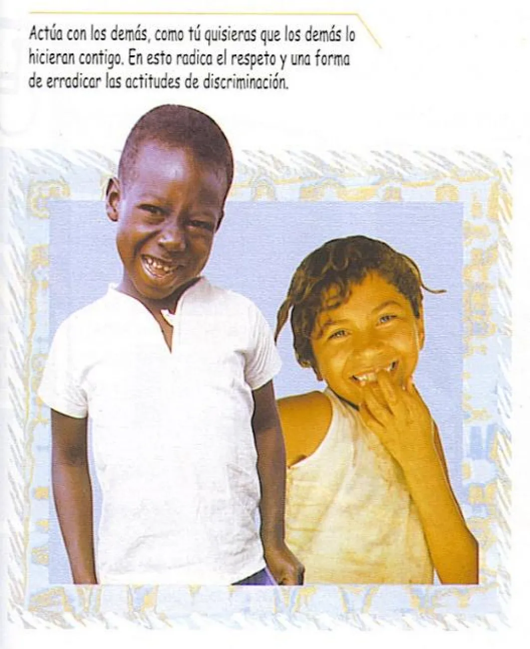 Imagen de página de texto con montaje de grupos étnicos