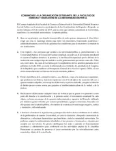 Comunicado a La organización estudiantil de la Facultad de Ciencias y Educación de la Universidad Distrital