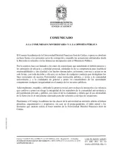 Comunicado del Consejo Académico de la UD a la comunidad universitaria y a la opinión pública